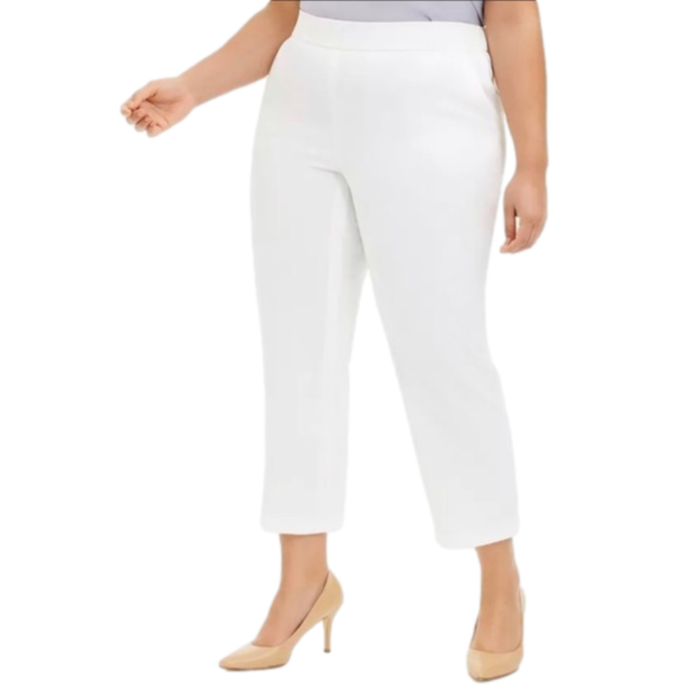 Kasper White Cropped Pull-On Straight-Leg Pants